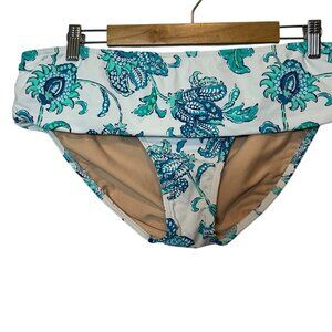 Lands End Womens Size 16 High Waist Bikini Bottoms Blue Green Floral Print